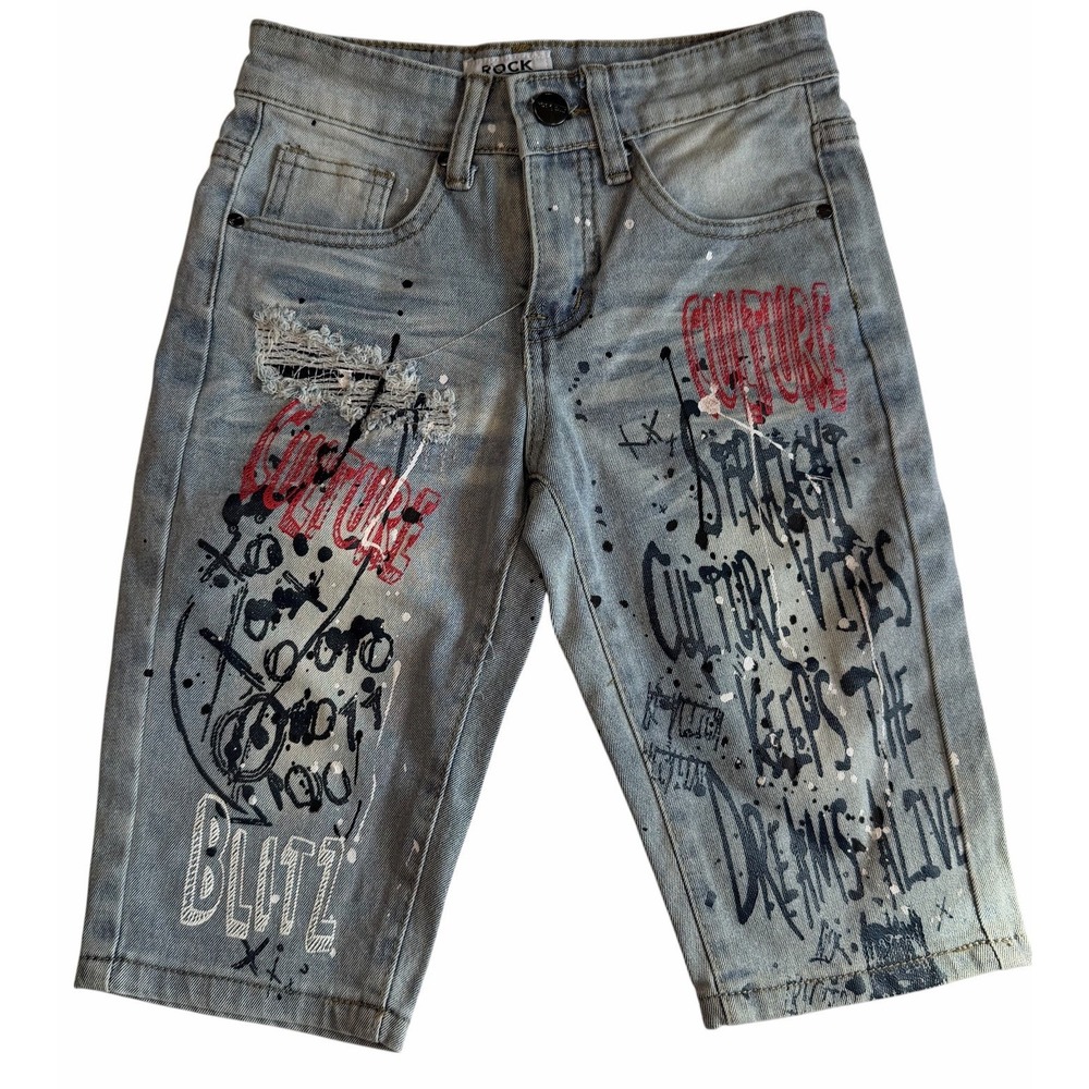Rock Salt Young Boys Kids Distressed Denim Paint Culture Vibes Shorts Size 8
